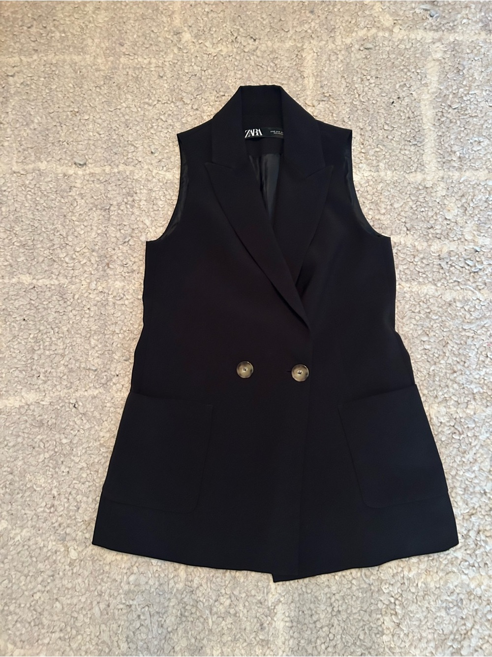 Zara Black Sleeveless Double-Breasted Blazer Vest